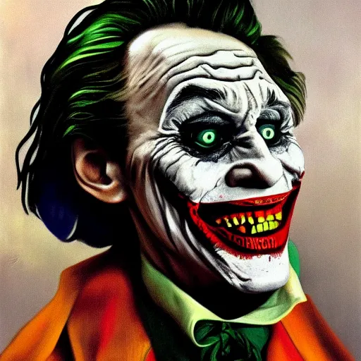 Image similar to Painting of Willem Dafoe as the Joker, by Salvador Dali