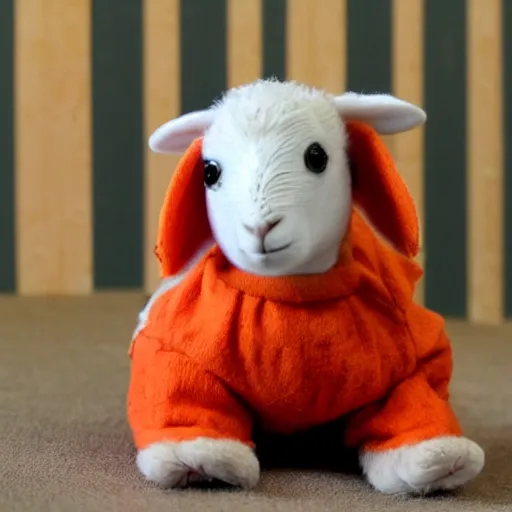 Image similar to cute lamb wearing orange inmate clothes