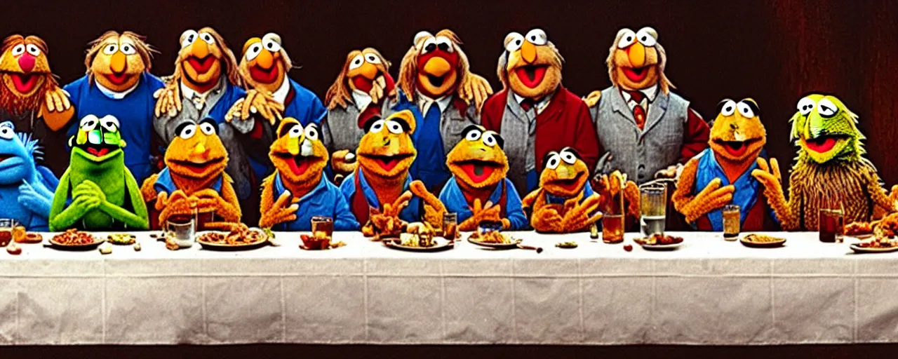 Prompt: the last supper with muppets