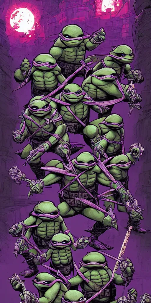 Prompt: gothic 4 teenage mutant ninja turtles by josan gonzalez, paul lehr, godmachine and james gurney,