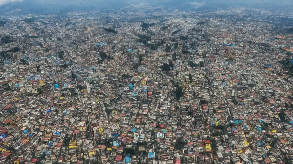 Image similar to remarkable airplane view of a cyberpunk mayan city in guatemala and it is graced by a huge sacred futuristic cyberpunk temple