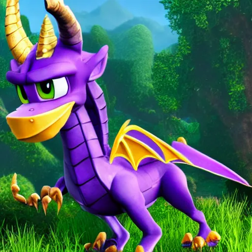 Image similar to Hyperrealistic photo of Spyro the Dragon, 4k