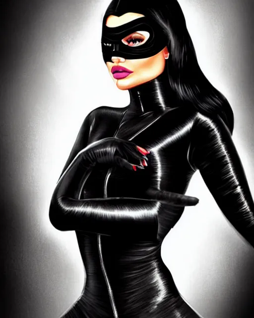 Prompt: kylie jenner as catwoman, sexy look, realistic digital art, highly detailed