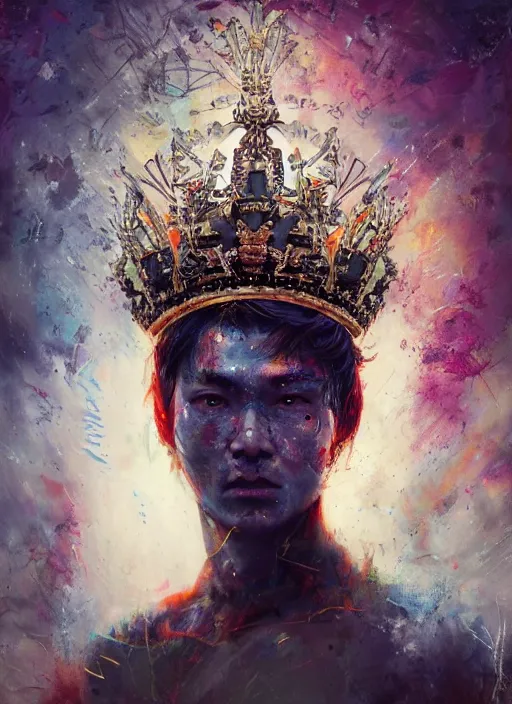 Prompt: a humanoid king tiger with a crown, atmospheric beautiful by stanley artgerm, tom bagshaw, arthur adams, carne griffiths, trending on deviant art, street art, chillwave, maximalist, full of color, glittering, 8 k, hd