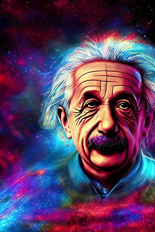 Image similar to intricate color photo of albert einstein travelling faster than light, 8 k octane beautifully detailed render