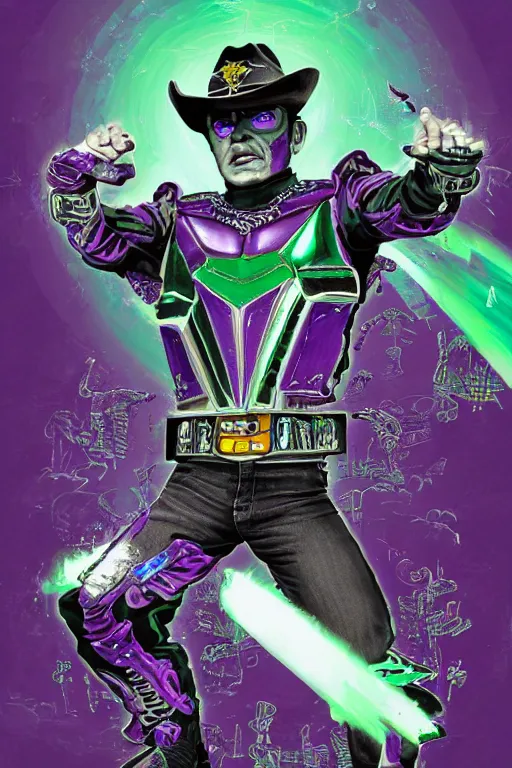 Image similar to portrait of cowboy johnny cash as purple green optimus prime power ranger from transformers surfing tonic stimulant fluids on air guitar zord UFO hoverboard, intricate, highly detailed, smooth, artstation, digital illustration by Lisa Frank and Ruan Jia and Mandy Jurgens and Artgerm and Wayne Barlowe and Greg Rutkowski and Zdislav Beksinski