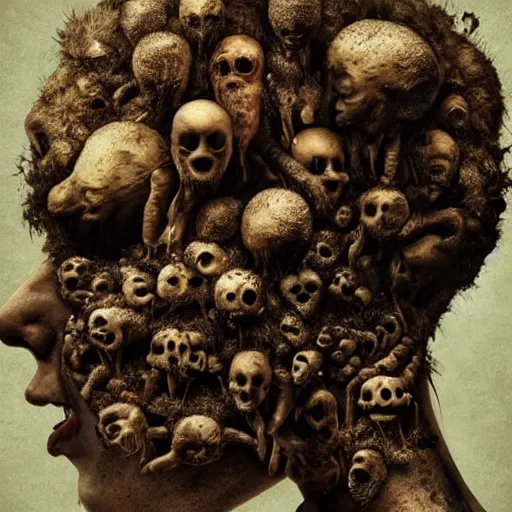 Image similar to a human head covered in growths that are small human upper bodies of faceless people thrashing in horror very cinematic grotesque body horror exaggerated proportions surrealist style exquisite award - winning detail