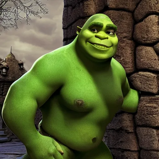 Image similar to photoreal shrek