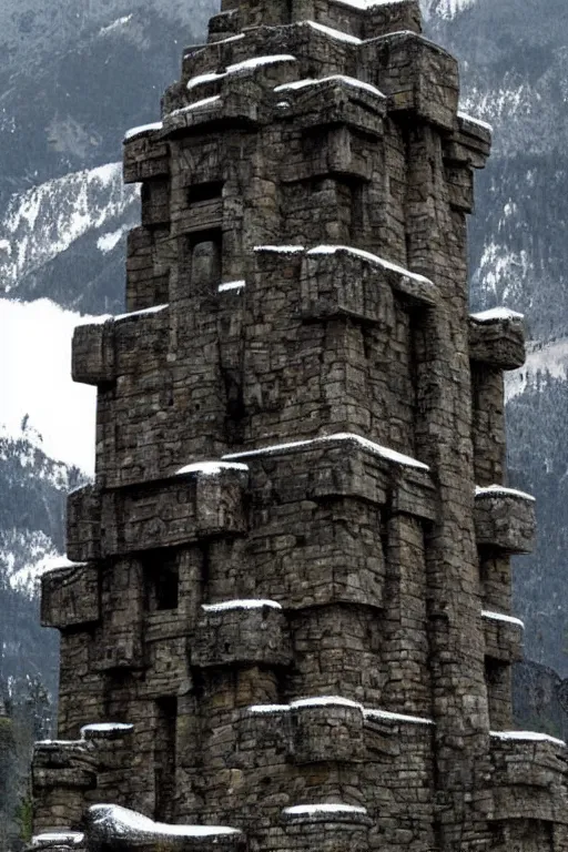 Prompt: Dwarven fortress in the mountains | dwarven architecture | art deco | monumental