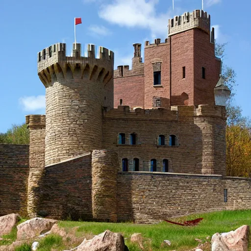 Image similar to Medieval Castle designed by Frank Lloyd Wright