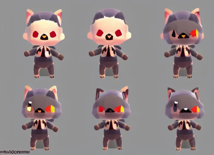 Image similar to extremely cute chibi werewolf animal crossing villager. animal crossing character. 3 d render, 3 d model rip, simplified, symmetry, animal crossing new horizons, hq, artgerm, arstation,