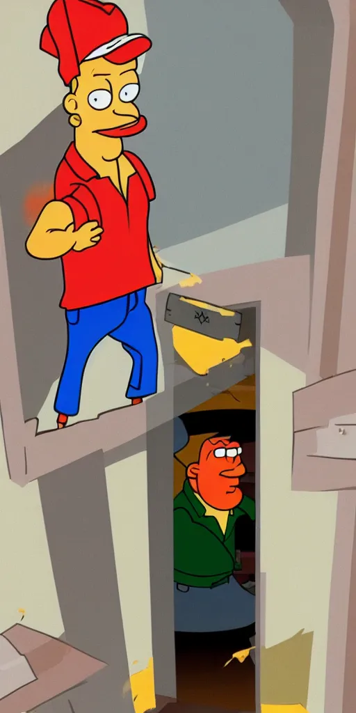 Image similar to a pizza delivery boy resembling Philip J. Fry standing in the doorway holding a pizza box, eerie lighting coming from behind, late at night, fireflies