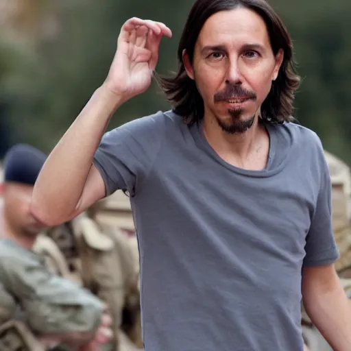 Image similar to pablo iglesias doing the military service