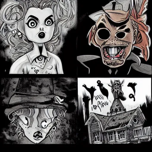 Image similar to comic book art in the style of Tim Burton