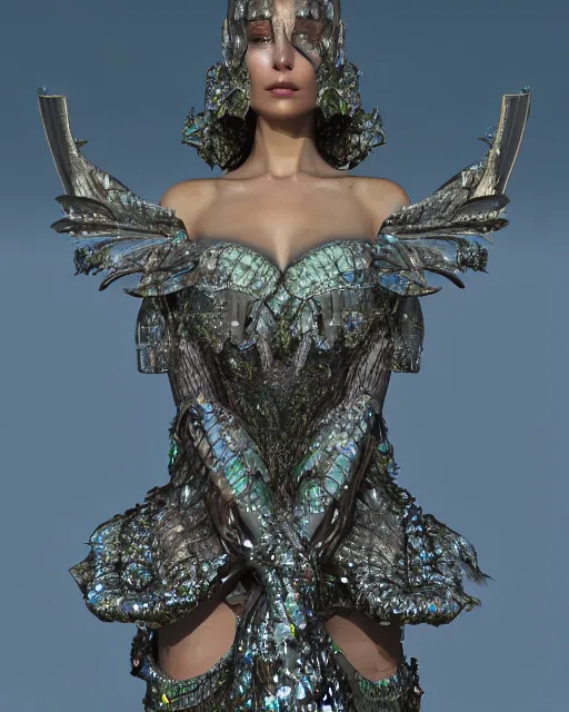 Image similar to a highly detailed metahuman 4 k close up render of an alien goddess bella hadid monument in iris van herpen dress schiaparelli in diamonds crystals swarovski and jewelry iridescent in style of alphonse mucha gustav klimt trending on artstation made in unreal engine 4