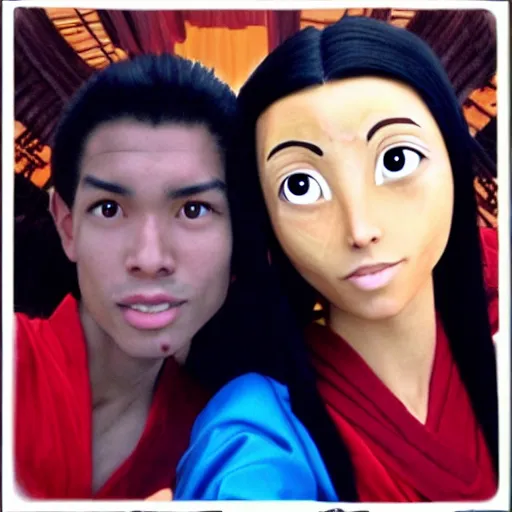 Image similar to a selfie of Ang and Ozai from avatar the last airbender