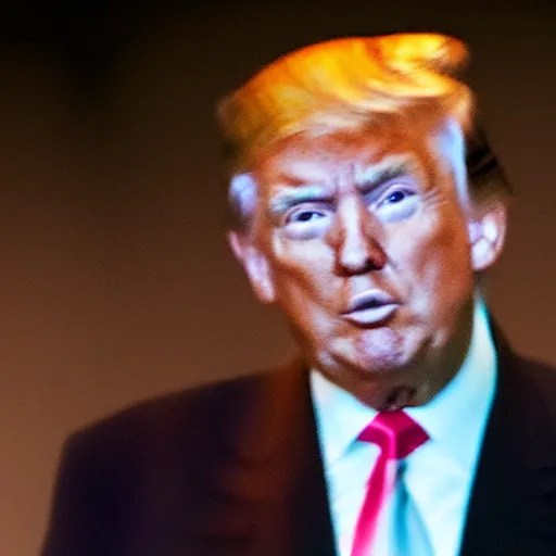 Prompt: blurry cell phone footage of donald trump in a narrow deep cave