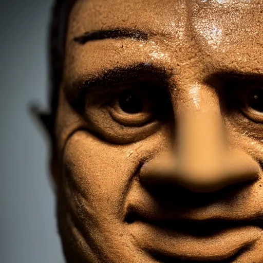 Image similar to close up portrait, a face made of coffee made of pablo escobar, studio lighting