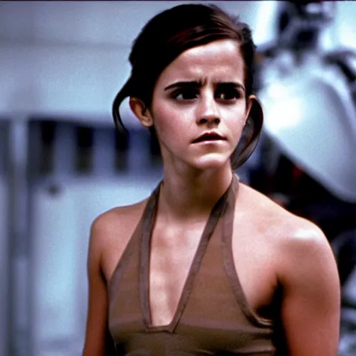 Image similar to film still of Emma Watson as Ripley in final scene scene in Alien 1979, 4k