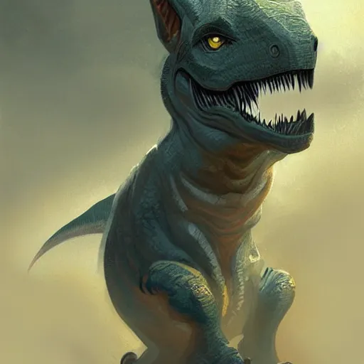 Prompt: a dinosaur fused with a cat by greg rutkowski