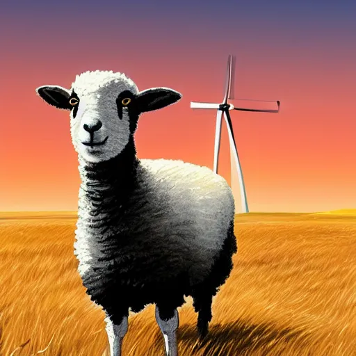 Image similar to a black - headed sheep in a wheat field in front of a windmill photoshop filter cutout vector, behance hd by jesper ejsing, by rhads, makoto shinkai and lois van baarle, ilya kuvshinov, rossdraws global illumination
