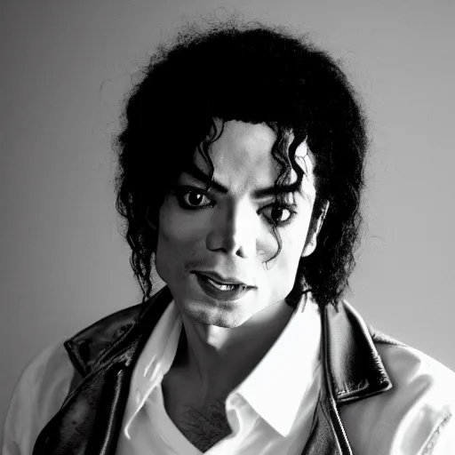 Image similar to a cinematic film still of Michael Jackson as a rapper, portrait, 40mm lens, shallow depth of field, close up, split lighting, cinematic