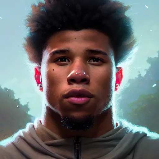 Image similar to highly detailed portrait of saquon barkley, unreal engine, fantasy art by greg rutkowski, loish, rhads, ferdinand knab, makoto shinkai and lois van baarle, ilya kuvshinov, rossdraws, tom bagshaw, global illumination, radiant light, detailed and intricate environment h 6 0 4