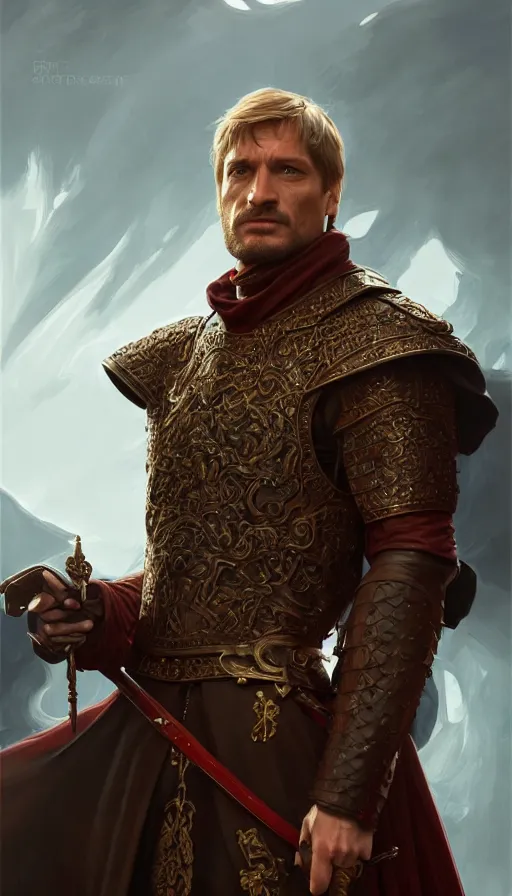 Prompt: sir jamie lannister , intricate, highly detailed, digital painting, artstation, concept art, smooth, sharp focus, illustration, Unreal Engine 5, 8K, art by artgerm and greg rutkowski and alphonse mucha