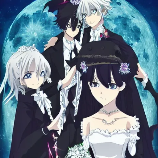 Image similar to a gothic wedding under a full blue moon, key anime visual, official modern animation