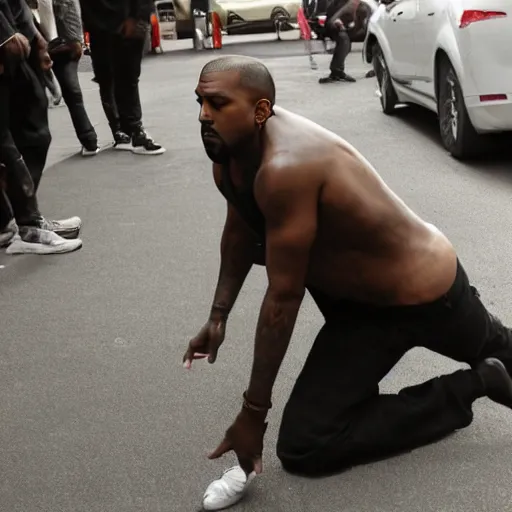 Image similar to kanye west crawling on all fours like a demon