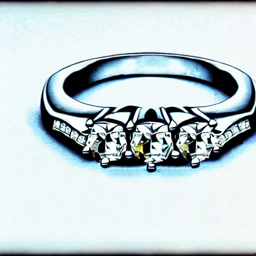 Prompt: wedding ring with two diamonds outside and one in the middle, realistic, hyper detailed, concept art, victorian, multiple angles, schematic