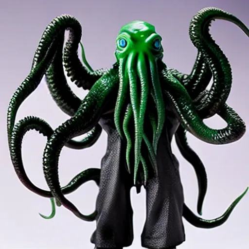 Image similar to a cthulhu action figure with articulated tentacles, product shot