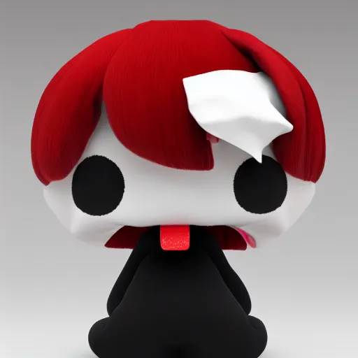 Image similar to cute fumo plush of a girl with a distinctive character silhouette, red squares on black, cel shaded pbr, vray