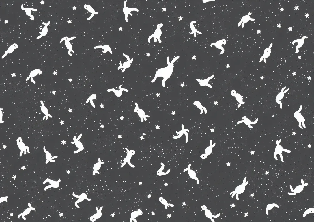 Image similar to running rabbit constellation, black night sky background, hayao miyazaki style