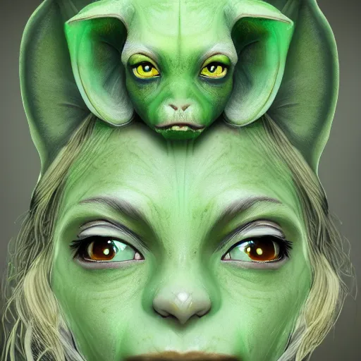 Prompt: Very detailed illustration of a beautiful goblin girl, green skin, big beautiful ears, digital concept art