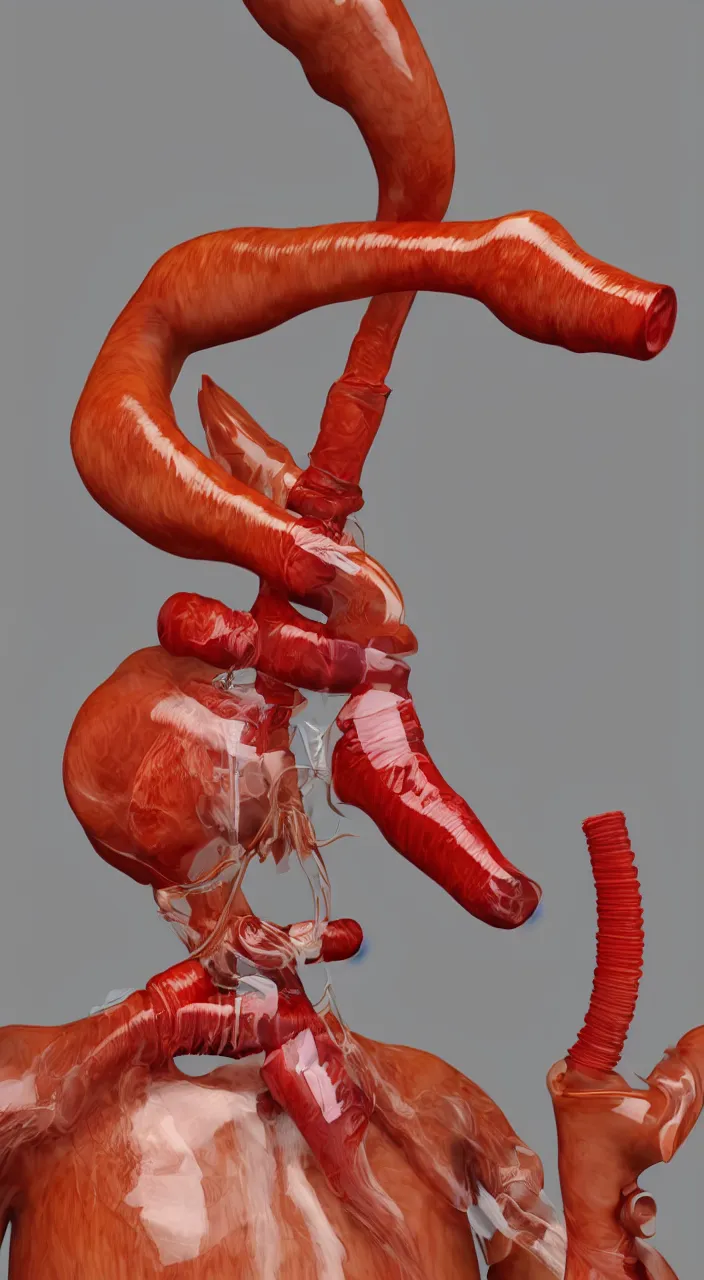 Image similar to a ceramic bag pipe shaped like a human oesophagus, in the style of a colour medical illustration, unreal engine, 8 k