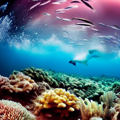 Image similar to the sydney opera house, underwater shot. coral reef. award-winning photography