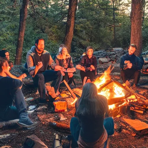 Image similar to vox machina sitting around a camp fire