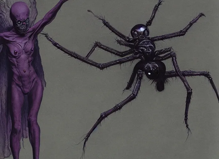 Prompt: a picture of an horrifi creature with spider! torso and leg and with a black cat head!, art by wayne barlowe and