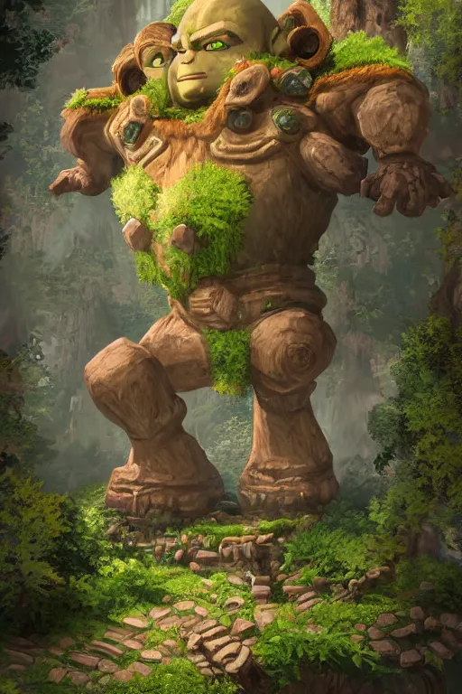 Image similar to zelda fantasy art giant golem troll wood rock greeble gemstone, global illumination ray tracing hdr fanart arstation by sung choi and eric pfeiffer and gabriel garza and casper konefal