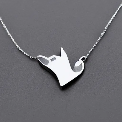 Image similar to sleeping cat shaped silver necklace, photo realistic