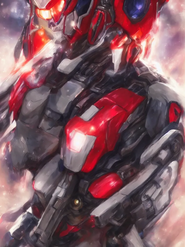 Image similar to A realistic anime portrait of a man in a Gundam suit with glowing red eyes, digital painting, by Stanley Artgerm Lau, Sakimichan, WLOP and Rossdraws, digtial painting, trending on ArtStation, SFW version