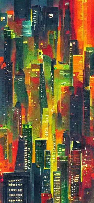 Image similar to “ city at night, covered in paint, digital art ”