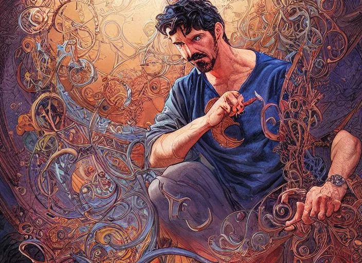 Prompt: a highly detailed magical portrait of stephen strange, james gurney, james jean