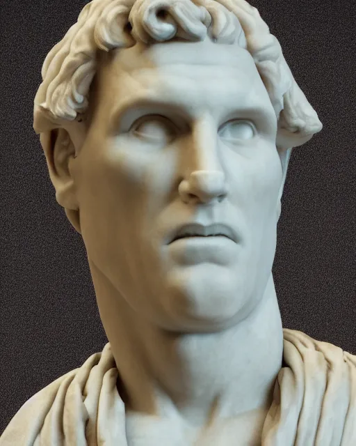 Prompt: a high quality photograph jerma 9 8 5 as a roman marble bust. cinematic lighting.