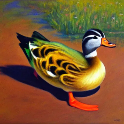 Image similar to a duck on the prowl oil painting victor fota