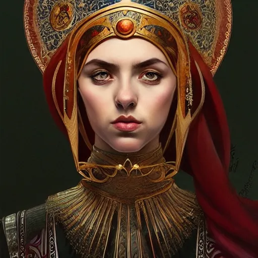 Prompt: bilie eilish portrait of ottoman sultan gog, female, clear face, symetrical, masculine, full body, 4 k, fantasy, intricate, elegant, highly detailed, digital painting, artstation, concept art, matte, sharp focus, illustration, art by artgerm and greg rutkowski and alphonse mucha