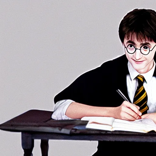 Prompt: harry potter writing a book about himself