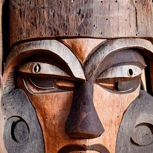 Image similar to aztec man wearing a wooden tribal mask, tribe photography