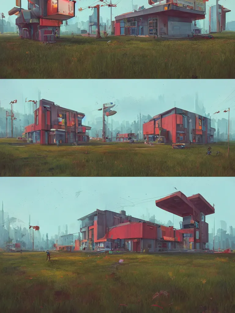 Prompt: a large art studio in the style of simon stalenhag